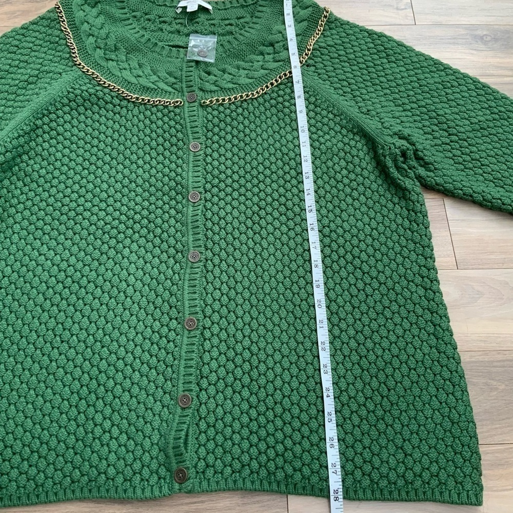 Liz Claiborne Cardigan Green Sweater Chain Accent - Picture 5 of 6